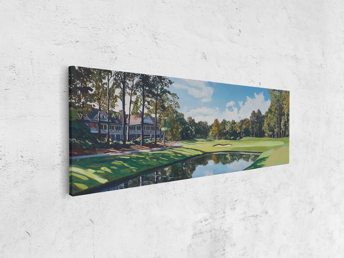 Golf Course Fairway With Reflecting Pond And Clubhouse Painting Poster - Image 4