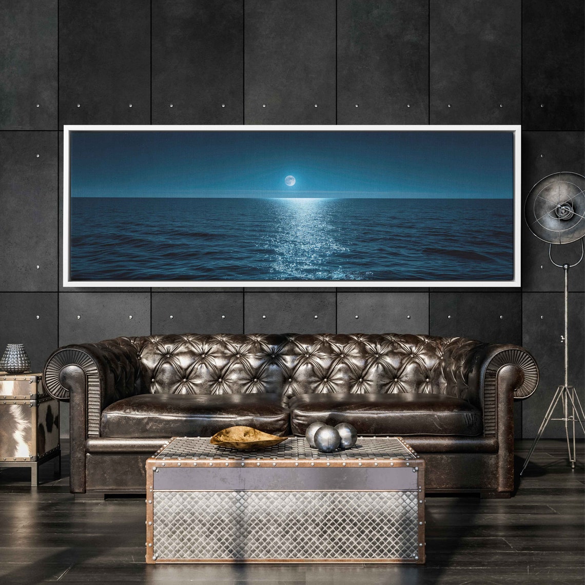 Full Moon Over Calm Dark Ocean Sparkling Moonlight Path Poster - Image 3