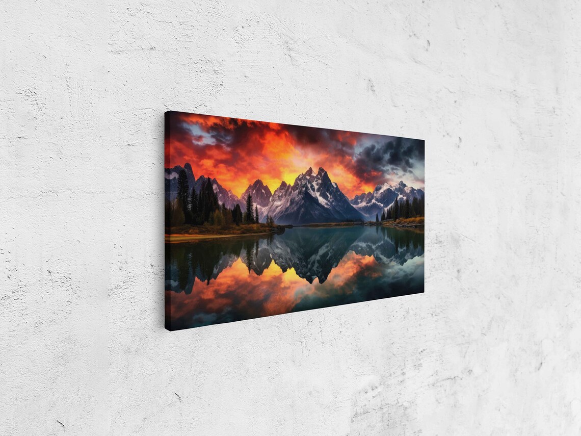 Colorful Hdr Mountain Lake Photograph Wall Art Print Framed Panoramic Wall Art Ready To Hang - Image 4