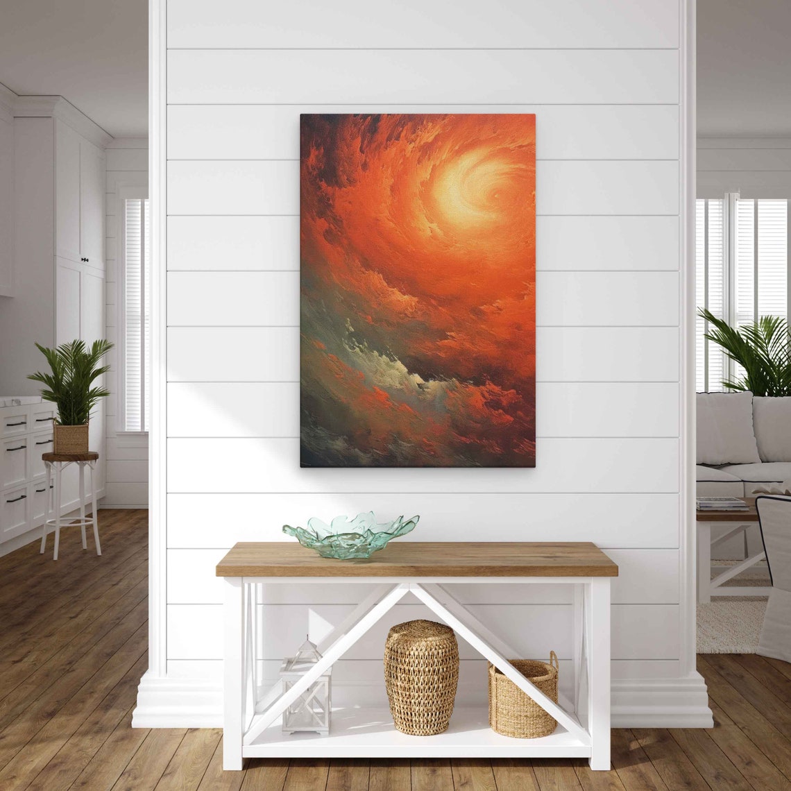 Abstract Swirling Clouds Sunset Oil Painting Framed Print Ready To Hang Textured Paint Office Decor - Image 3