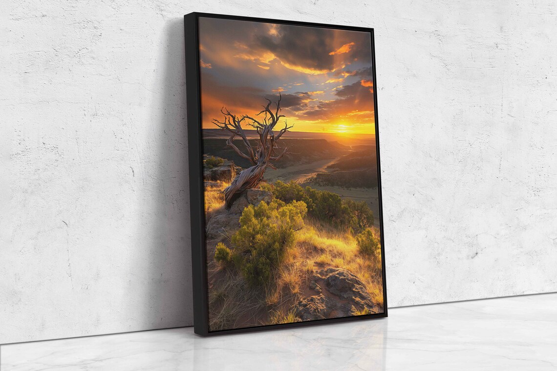 Lone Dead Tree During Sunset On Cliff Overhanging Mountain Valley Wall Art Print Nature Photo Ready To Hang - Image 4