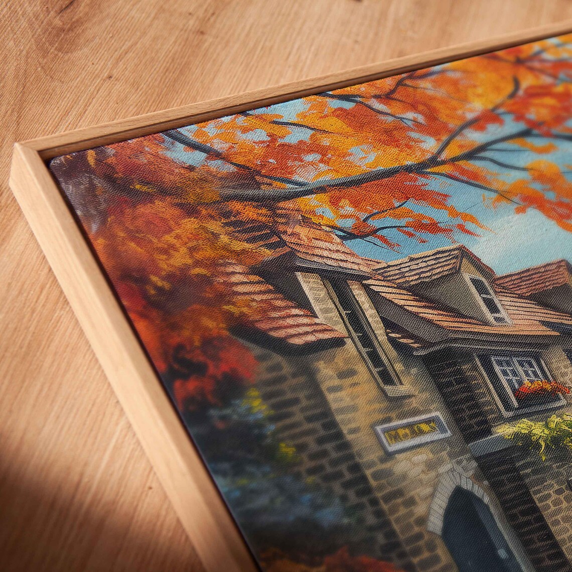 Old European Village Street In Autumn Timber Houses Painting Poster - Image 2