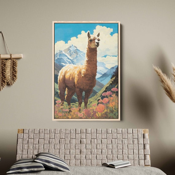 Cute Alpaca In The Andes Watercolor Painting Framed Wall Art Print Ready To Hang Guest Room Decor Gift Ideas