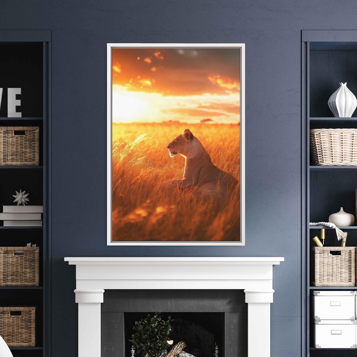 Lioness Resting In Golden Savanna Sunset Light Wildlife Photography Poster