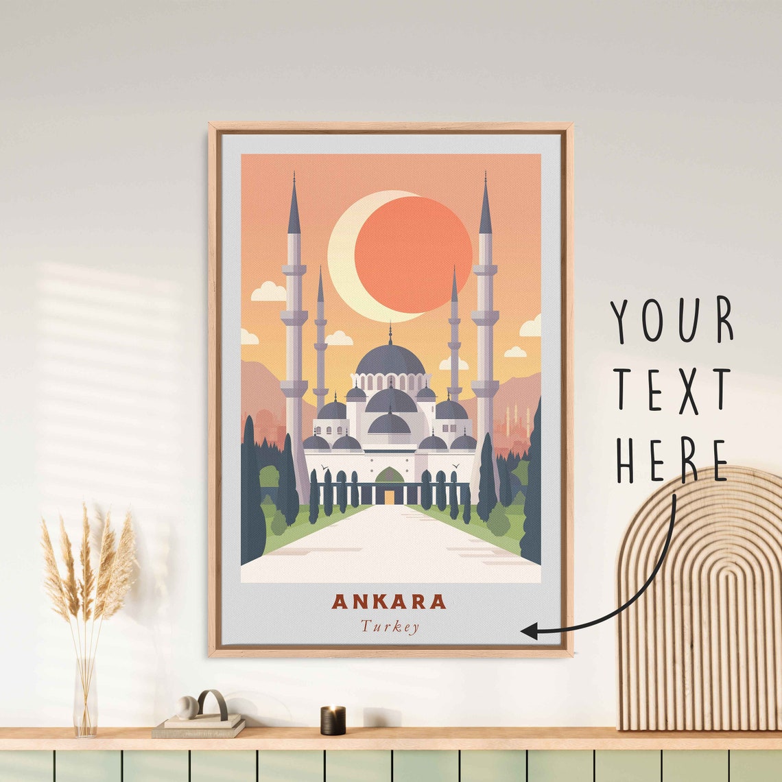 Ankara Turkey Grand Mosque Four Minarets Sunset Travel Poster