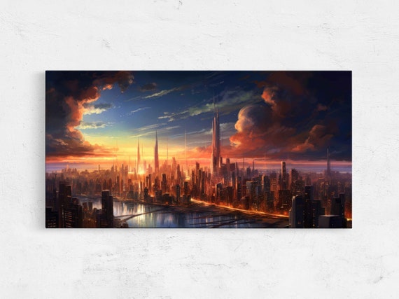 Stunning City Skyline At Sunset Framed Print Ready To Hang
