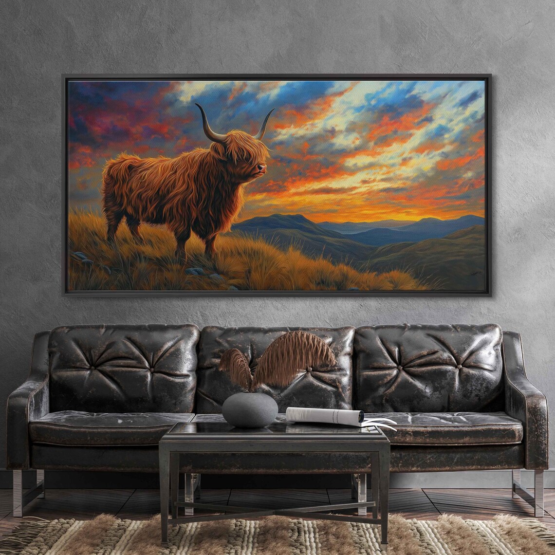 Highland Cow Standing Proud, Dramatic Sunset Art Print - Image 3