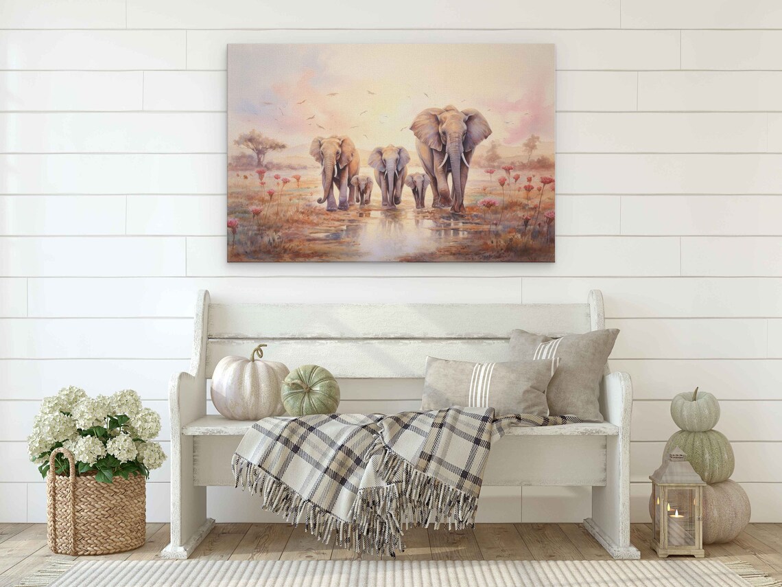 Elephant Family Watercolor Nursery Poster Print - Image 2