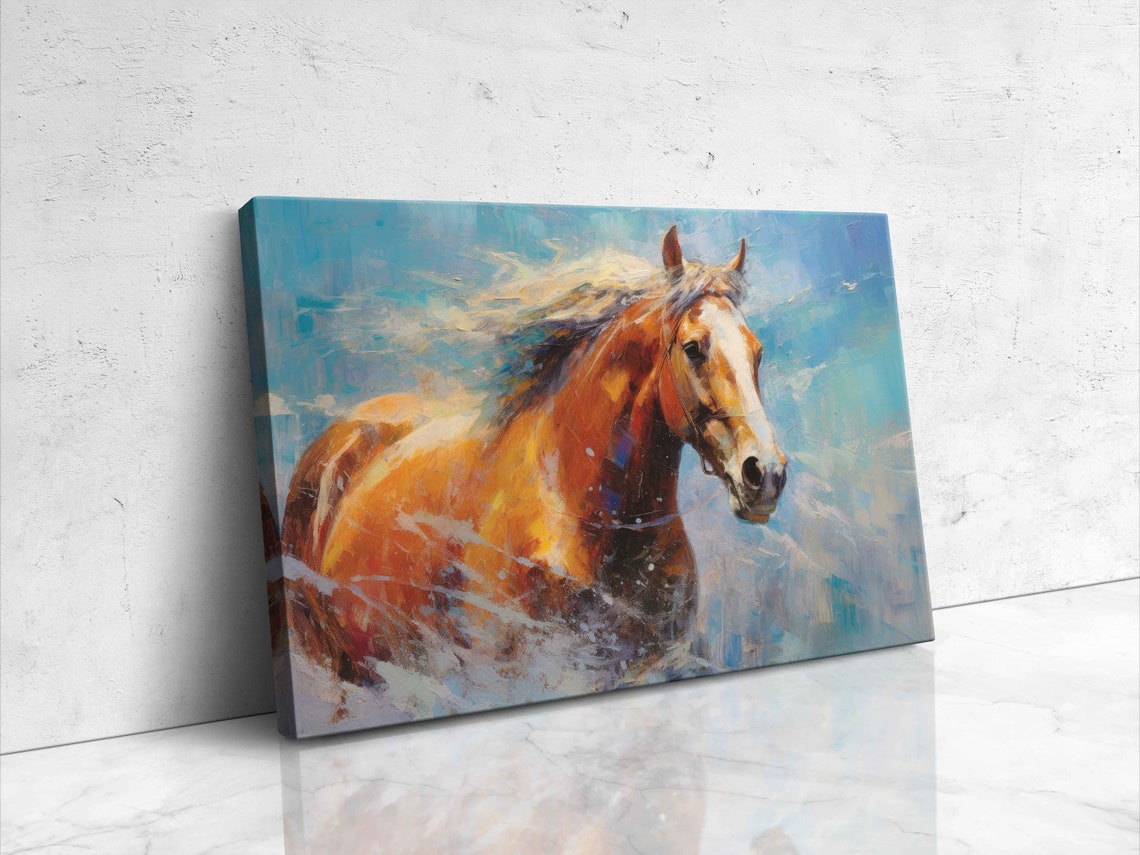 Chestnut Horse Closeup Blue Abstract Splash Equine Art Print - Image 4