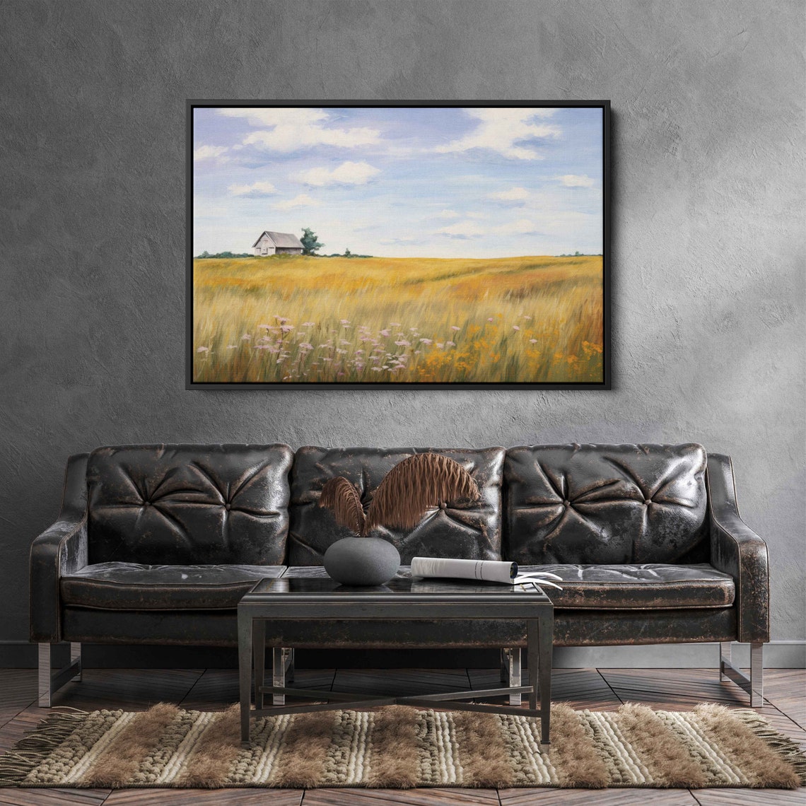 Rustic Farm Vintage Painting Framed Print Ready To Hang Farmhouse Decor - Image 3