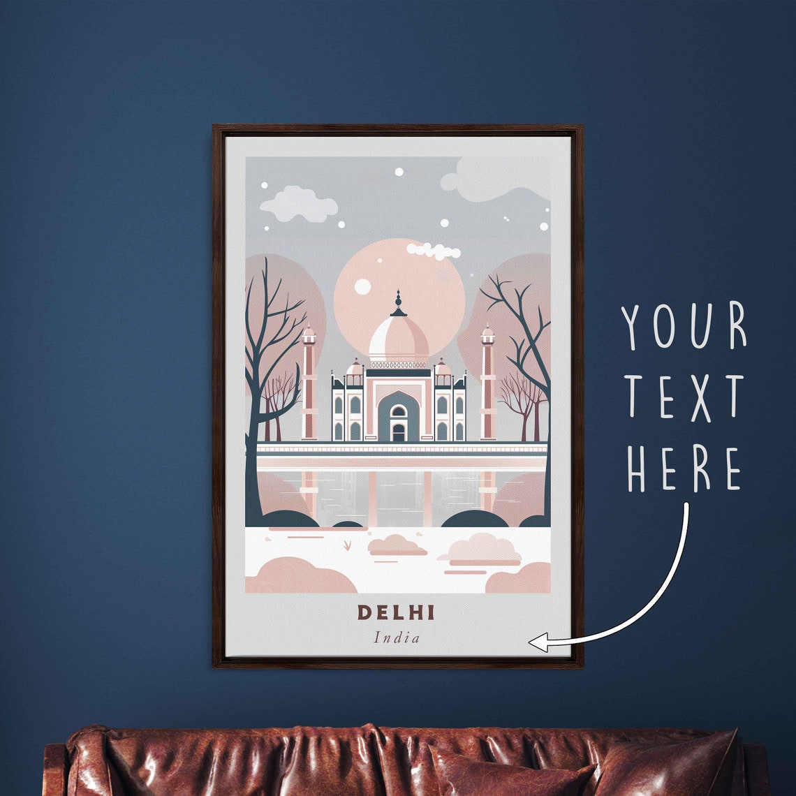 Delhi India Minimalist Mughal Domed Monument Flat Art Travel Poster