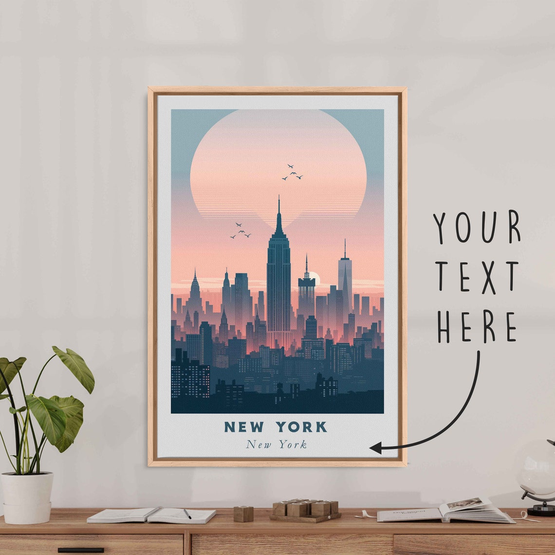 New York City Skyline Sunset Retro Manhattan Skyline Travel Poster