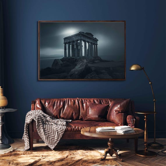 Ancient Greek Temple Ruins Wall Art Print Dramatic Sky Greek Mythology Stone Building Ready To Hang