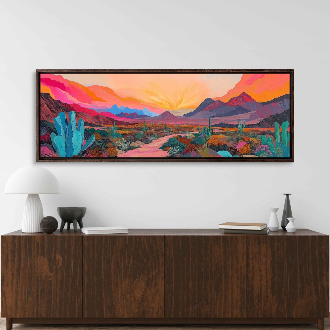 Colorful Desert Canyon Sunset Vibrant Cactus Landscape Art Poster