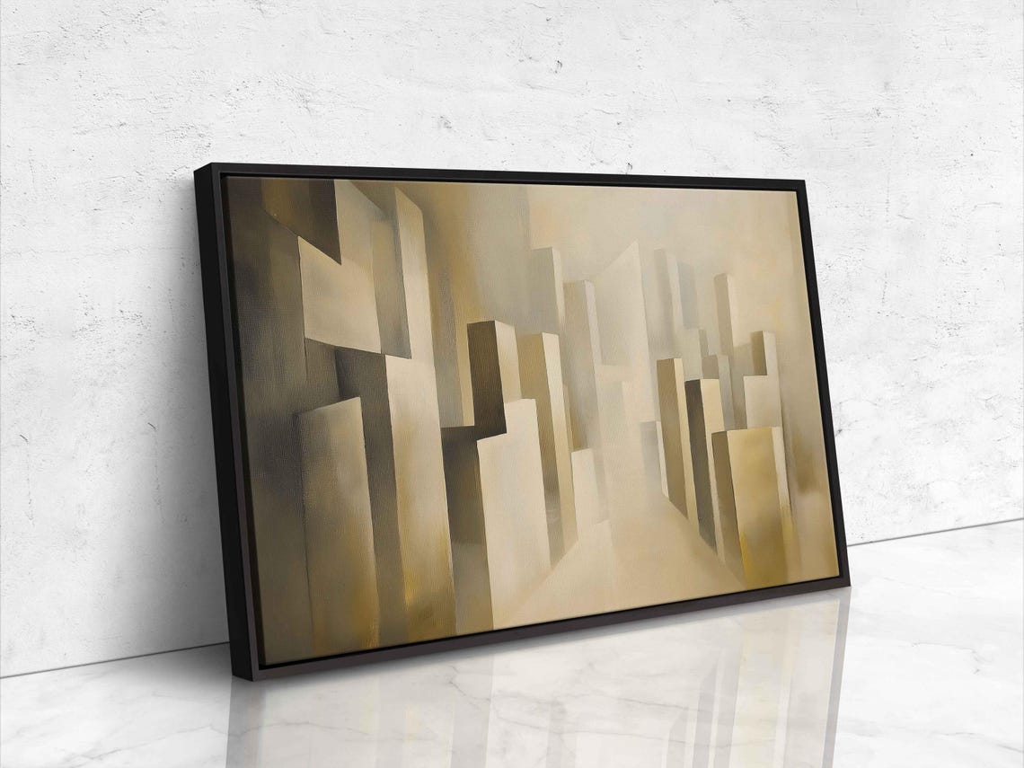 Abstract Cityscape Wall Art Print Muted Earth Tones Geometric Shapes Calm Ambiance - Image 4