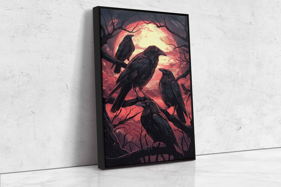 Blood Red Moon With Ravens On Branches Dark Fantasy Art Poster - Image 4