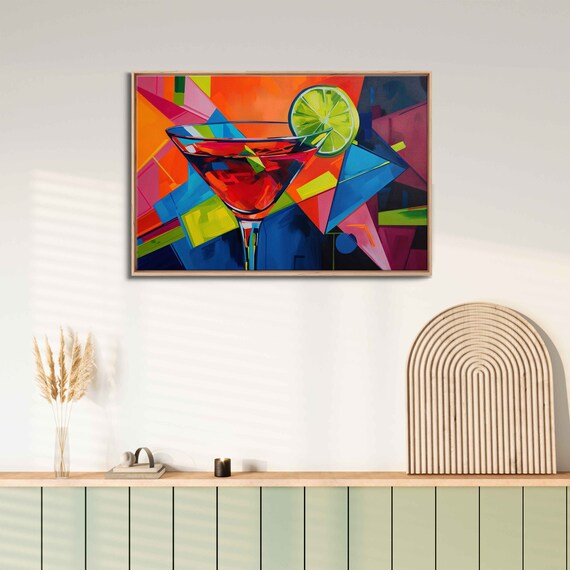 Pop Art Martini Glass Lime Wedge Geometric Colorful Cocktail Print Poster