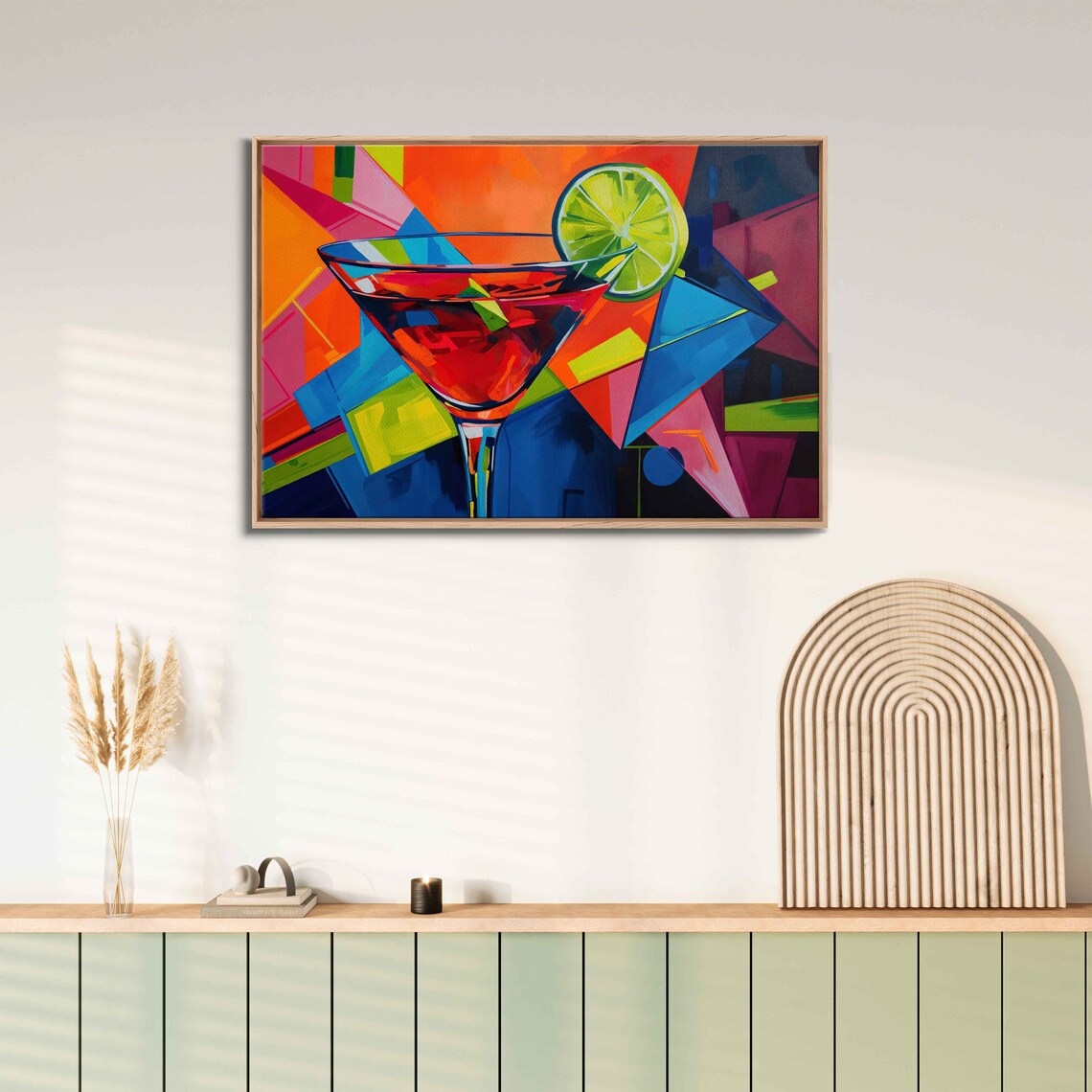 Pop Art Martini Glass Lime Wedge Geometric Colorful Cocktail Print Poster