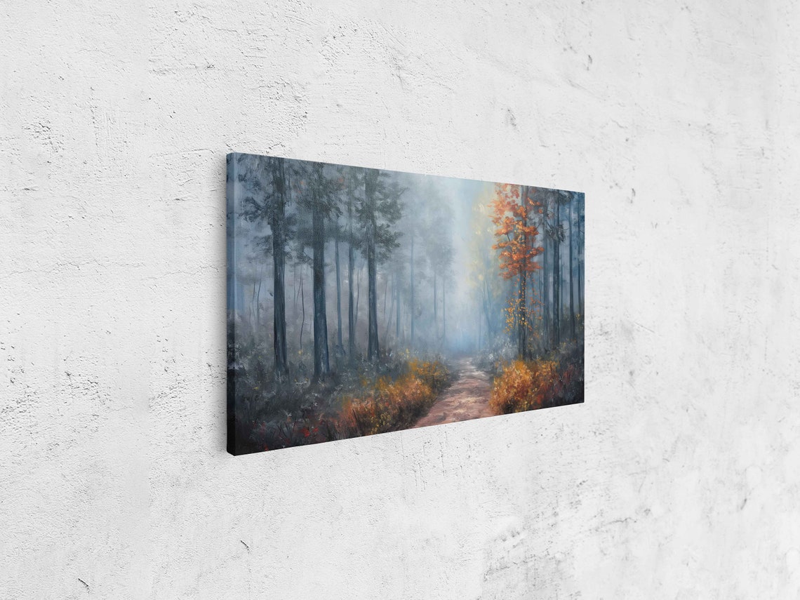 Misty Morning Forest Path With Tall Trees And Fall Foliage Art Poster - Image 4