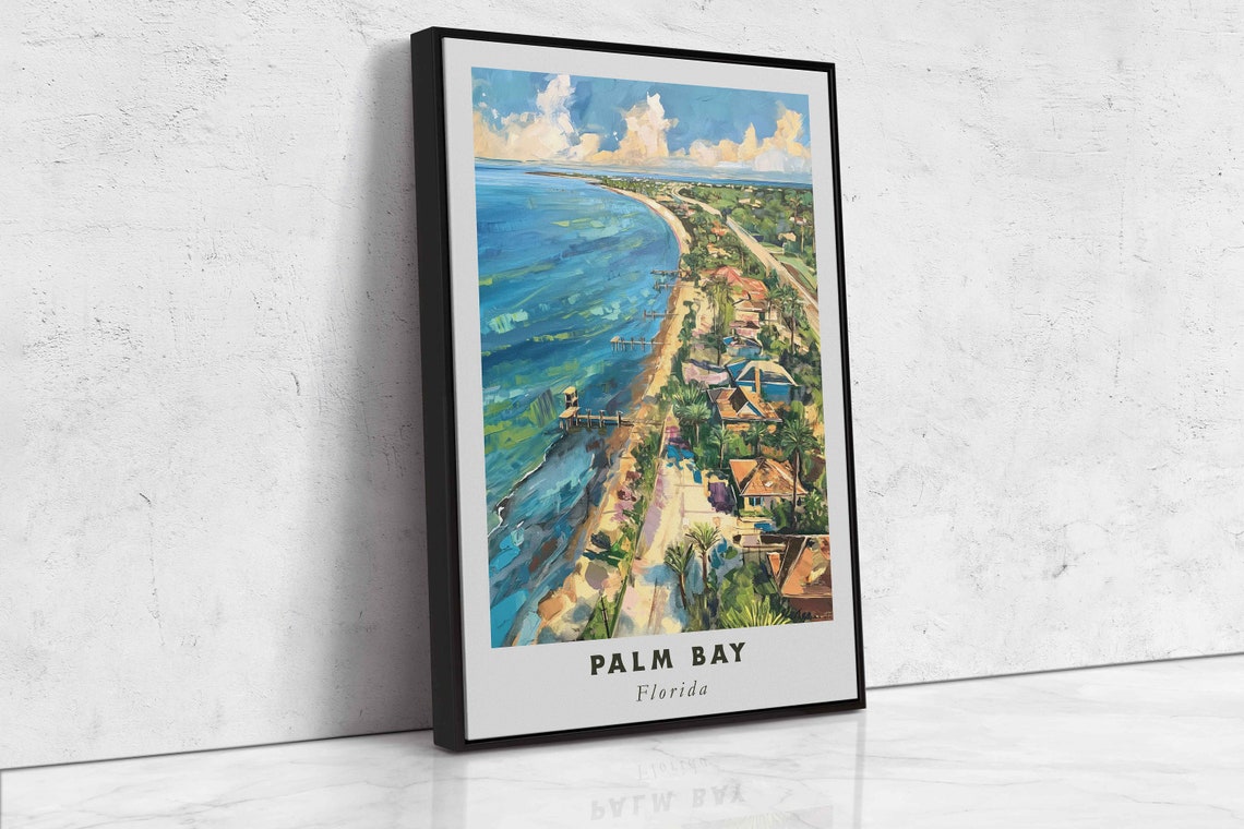 Palm Bay Florida Ocean Beach Aerial Shoreline Coastline Travel Poster - Image 2