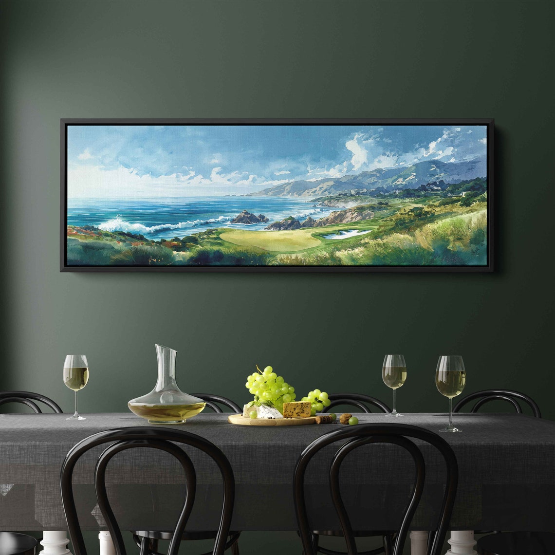 Seaside Golf Course Panoramic Watercolor Coastal Green Sports Wall Art - Image 2