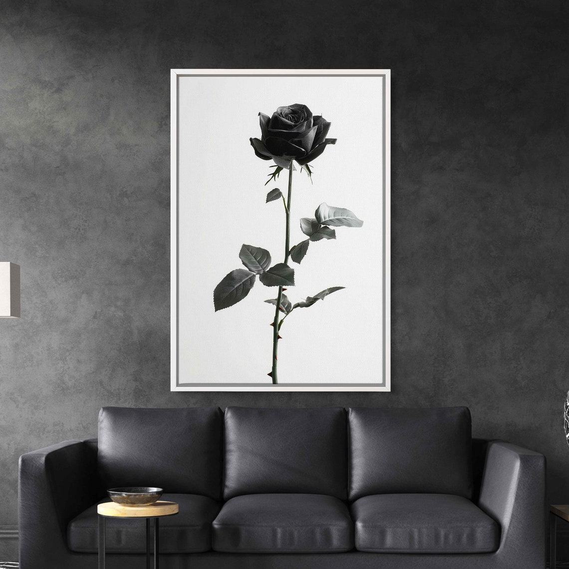 Single Black Rose On White Minimalist Botanical Flower Poster - Image 2
