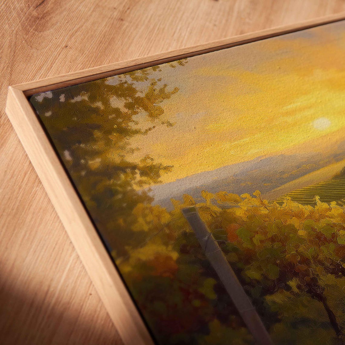 Idyllic Vineyard On A Hillside Wall Art Print Golden Sunset Lush Grape Vines Scenic Landscape - Image 2