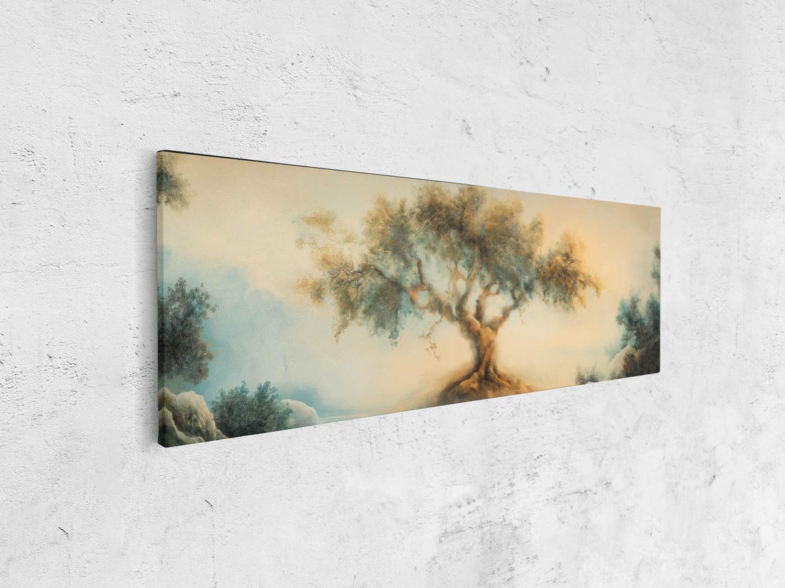 Golden Tree Of Life Misty Pastel Earthy Panoramic Nature Art Poster - Image 4