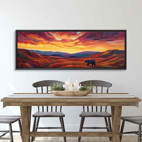 Grizzly Bear In Tundra Bold Colorful Sunset Oil Painting Art Poster