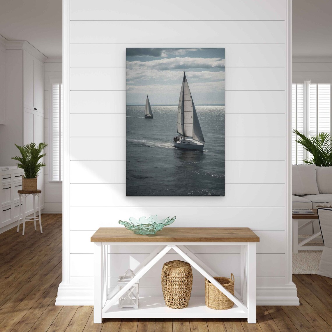 Sailboats Gliding On Open Ocean Cloudy Sky Photorealistic Travel Poster - Image 2