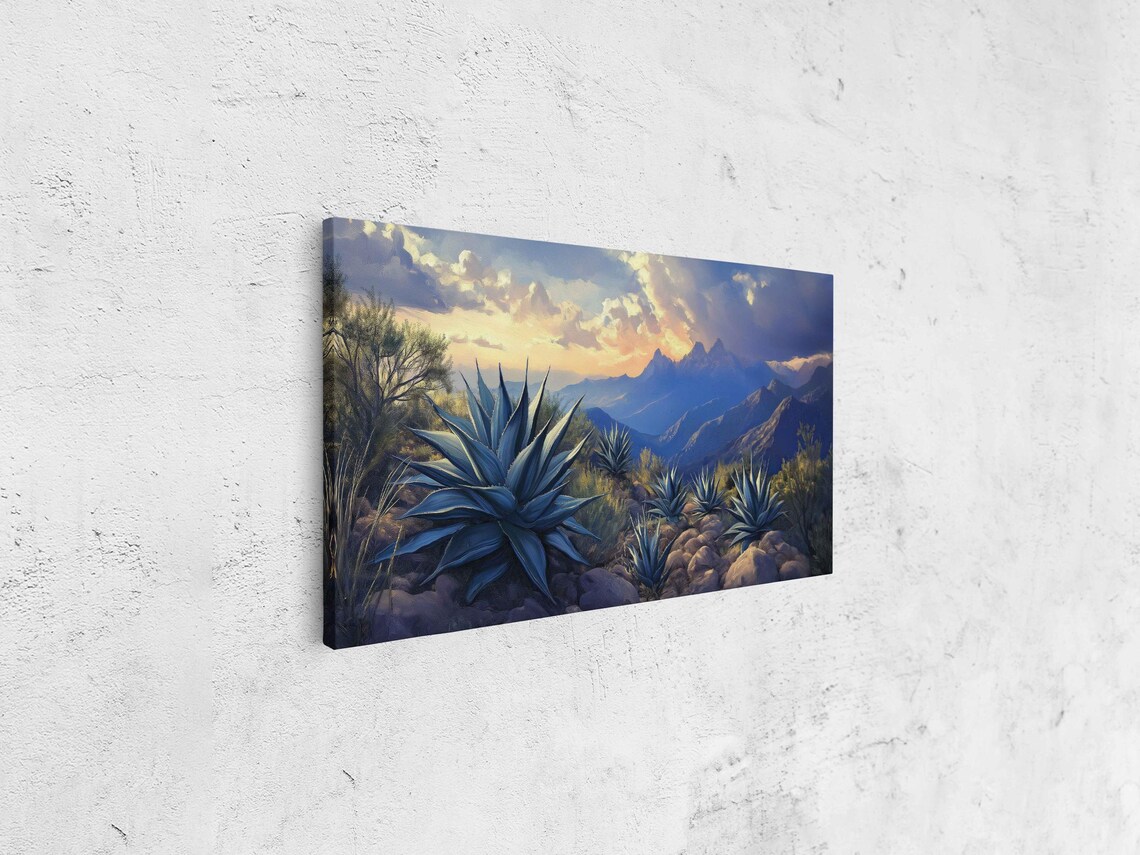 Agave Plants In Mountainous Terrain Wall Art Print Dramatic Twilight Sky - Image 4