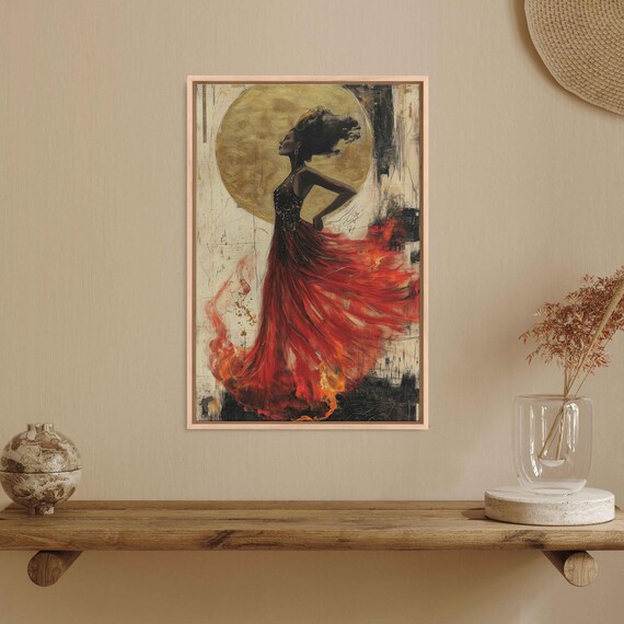 Surreal Fire Dancer Art Print, Red and Gold Elegance