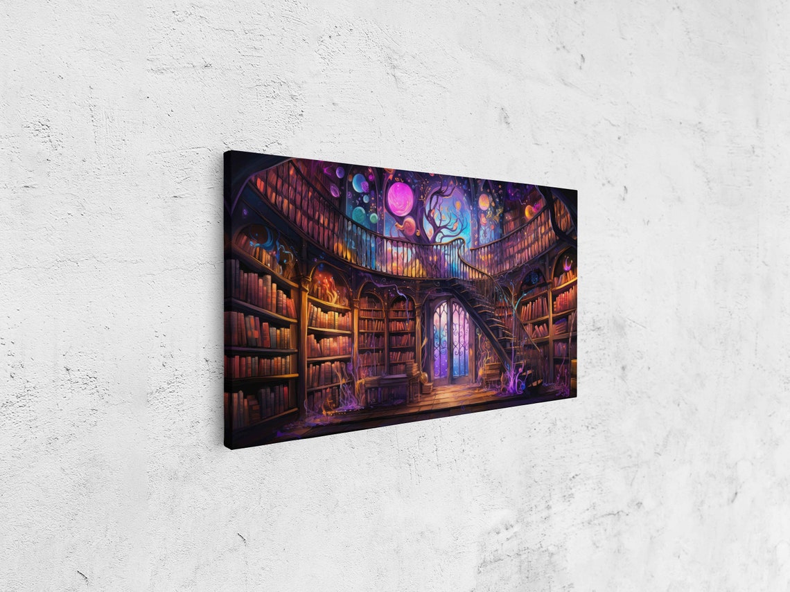 Celestial Fantasy Library Cosmic Sky Spiral Staircase Book Art Poster - Image 4