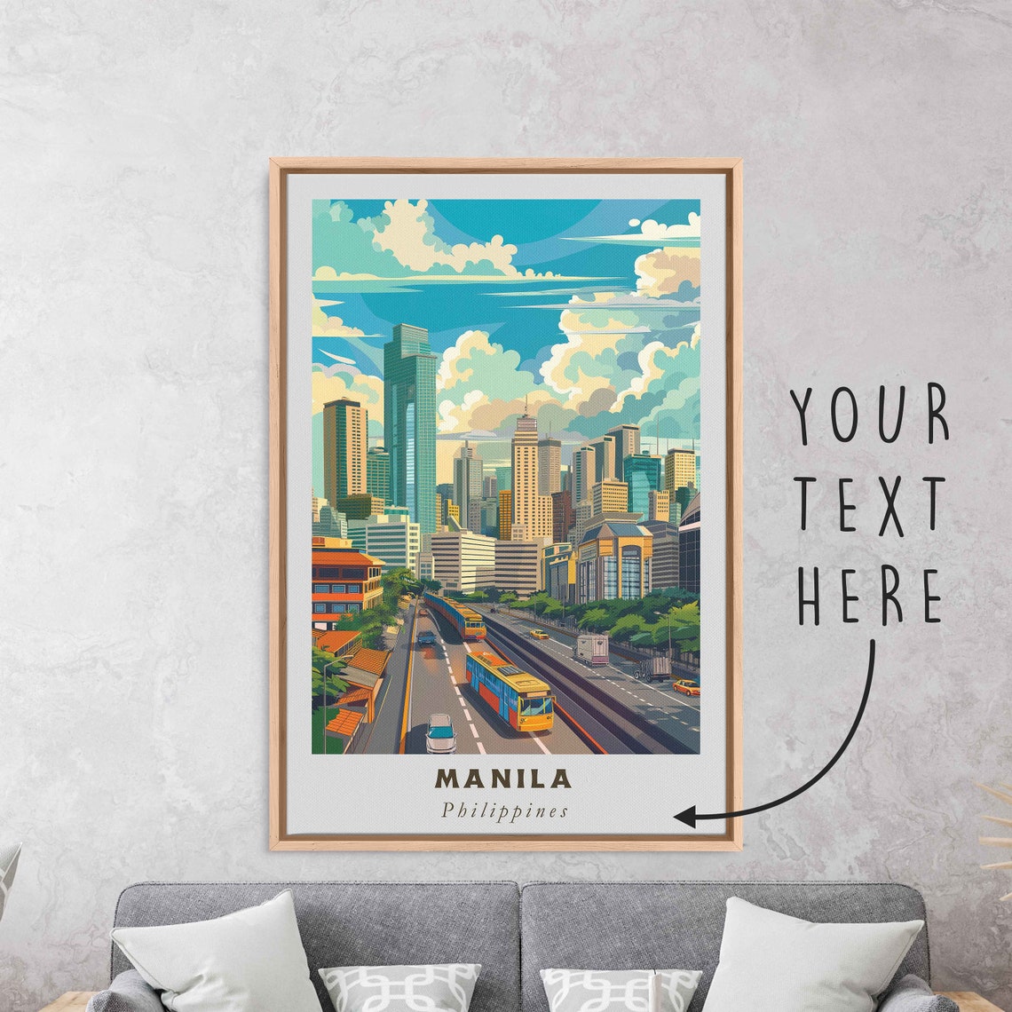 Manila Philippines Modern Skyline Highway Retro Travel Poster Art