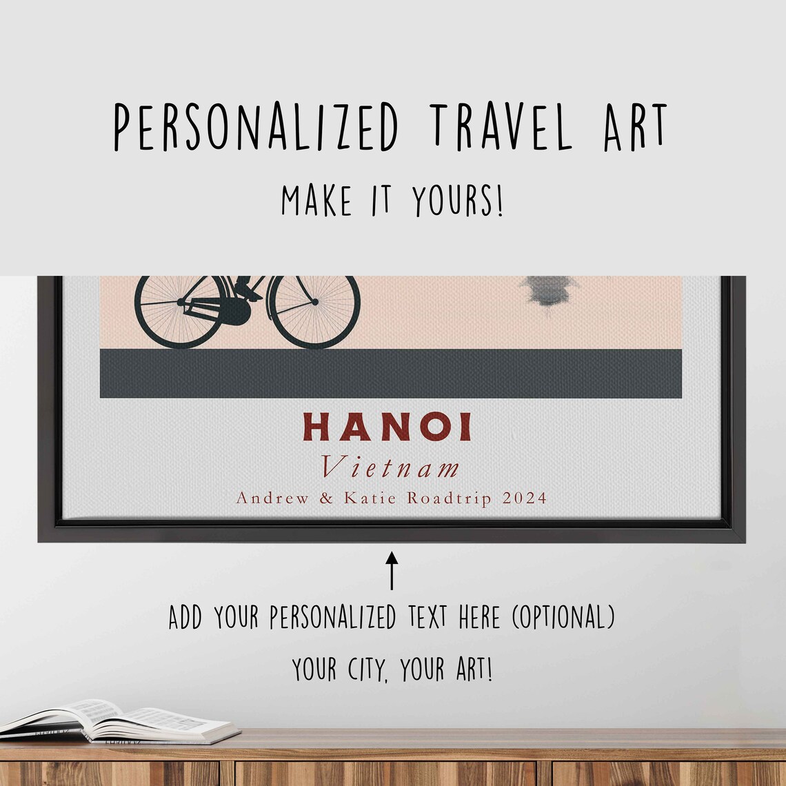 Hanoi Vietnam Cyclist Blossom Pagoda Lake Sunset Travel Poster - Image 4