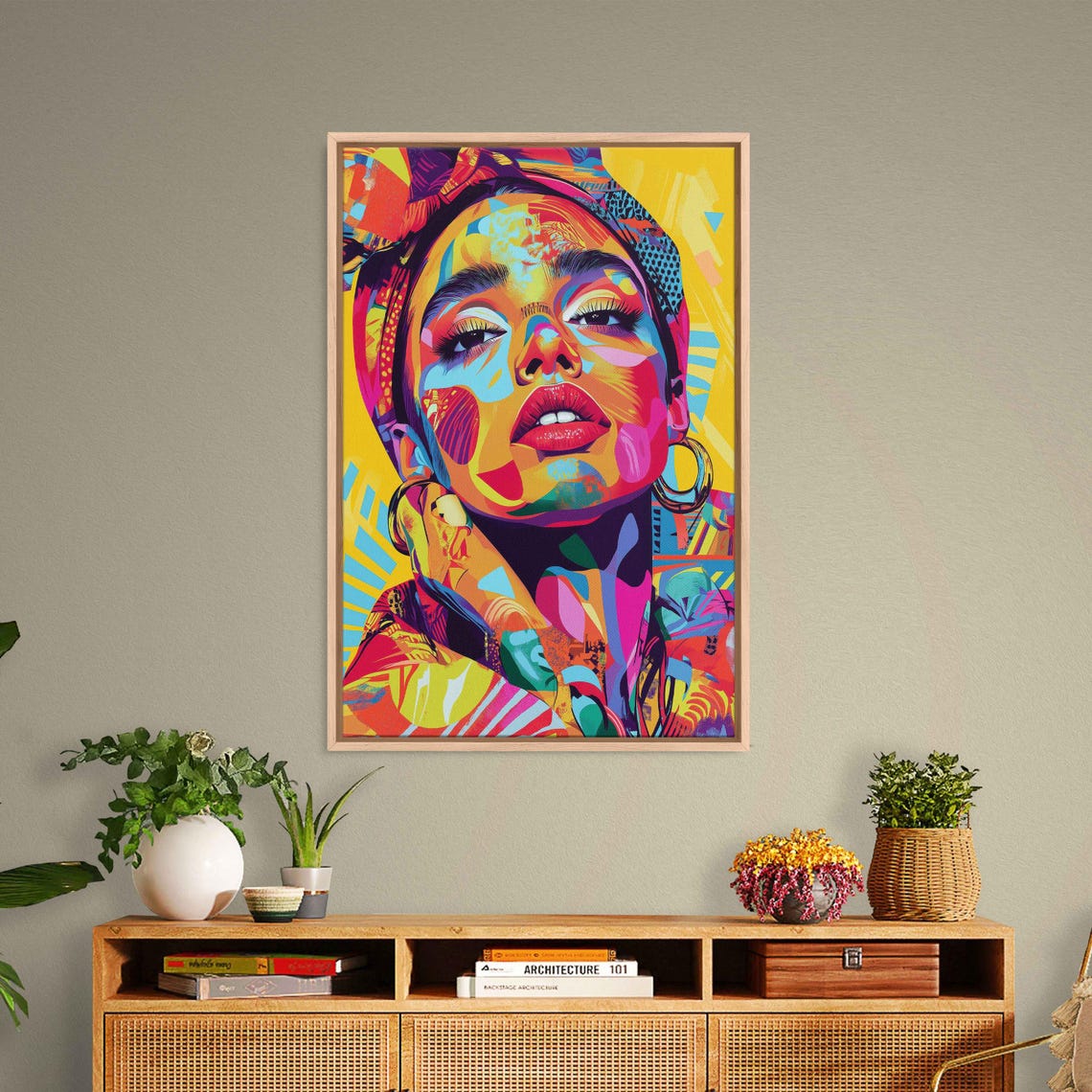 Vibrant Mosaic Portrait Of A Woman In Pop Art Style Wall Poster