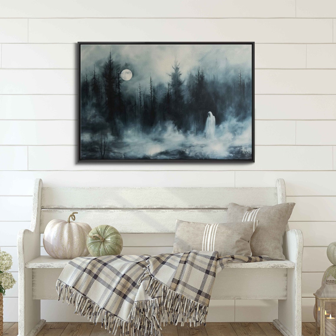 Ghostly Figure In Foggy Pine Forest Full Moon Night Spooky Poster - Image 3