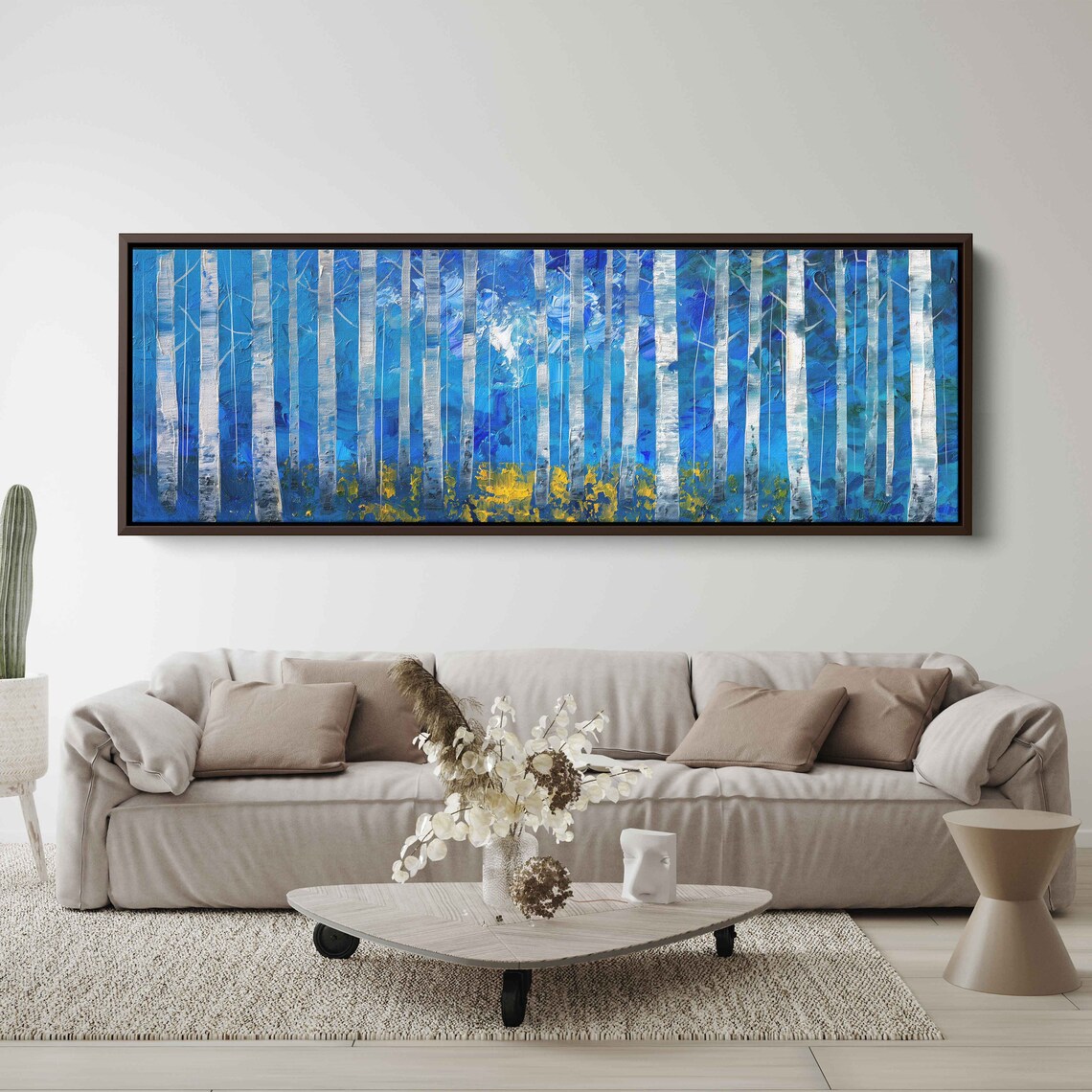 Birch Trees Lined Up Panoramic Acrylic Wall Art Print Impressionist Art Tiny Branches Gift For Naturalist Ready To Hang - Image 3