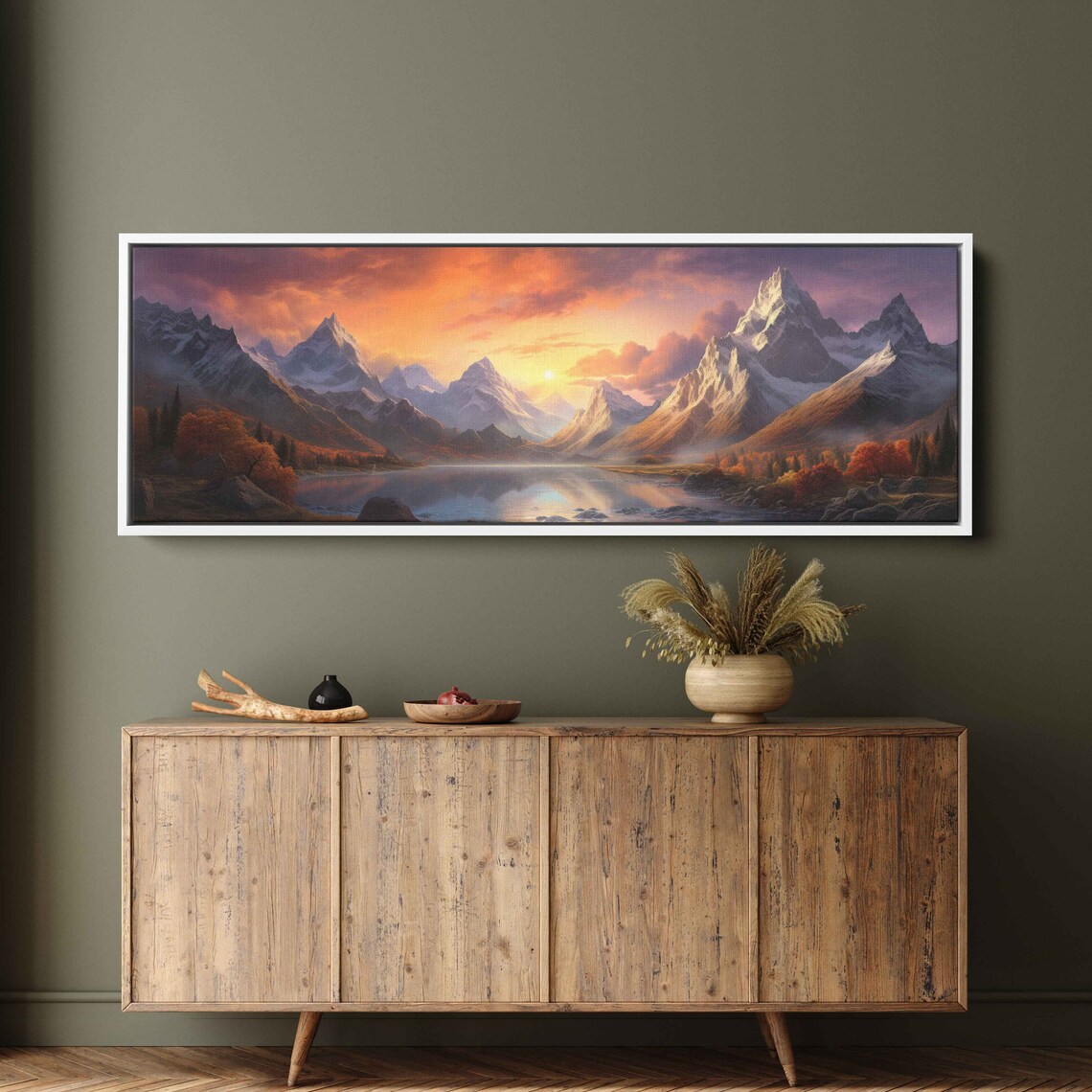 Golden Alpine Snowy Mountain Valley Lake Sunrise Peaks Poster - Image 2
