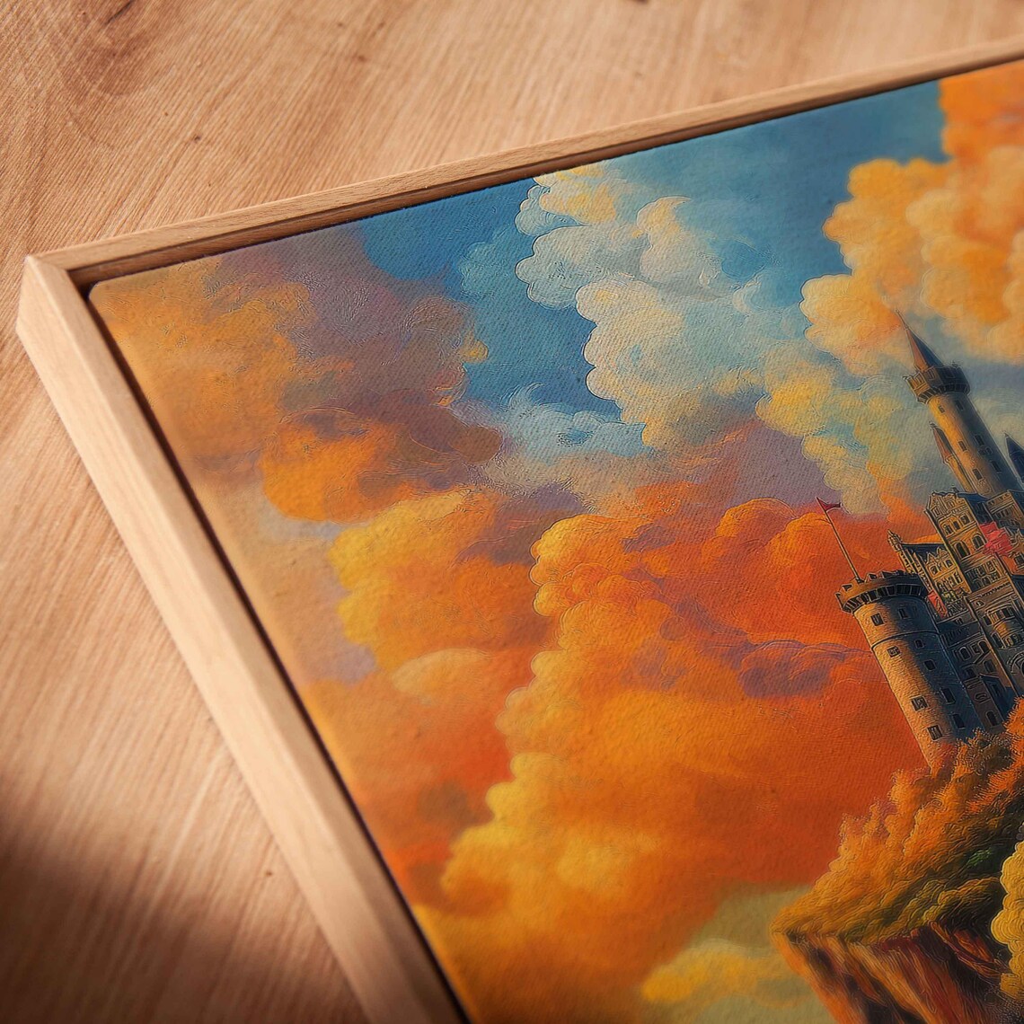 Castle On Cliff Over Stormy Sea Sunset Fantasy Oil Painting Art Poster - Image 2