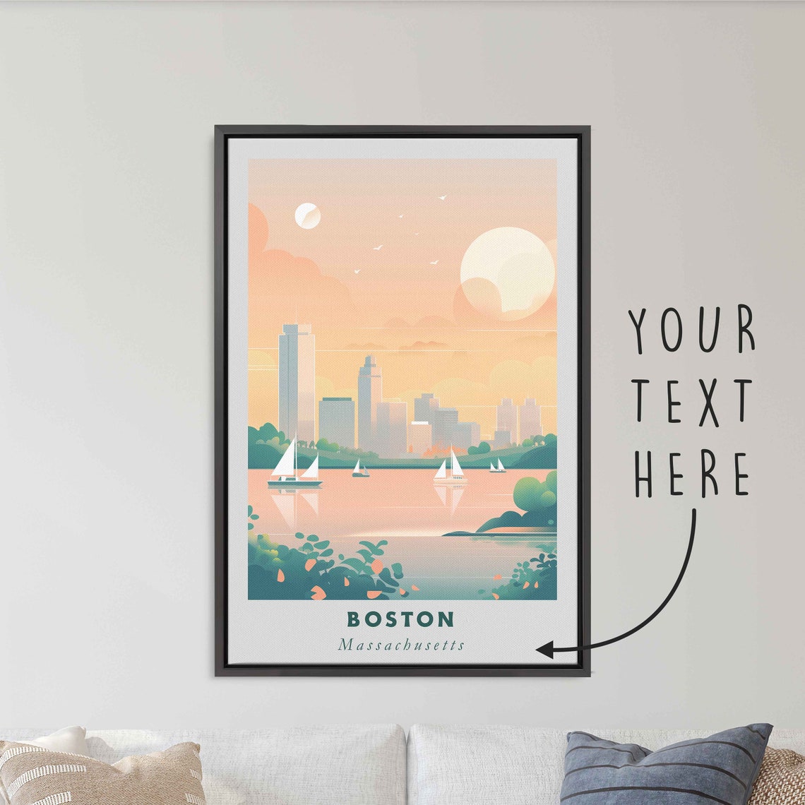 Boston Massachusetts Skyline Sailboats Harbor Sunset Travel Poster
