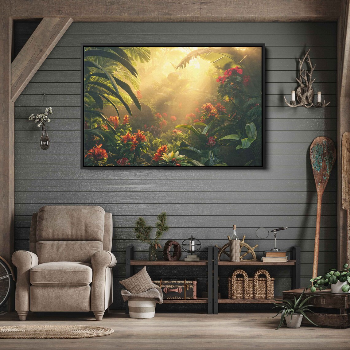 Sunlit Rainforest Lush Greenery Wall Art Print Ready To Hang - Image 3