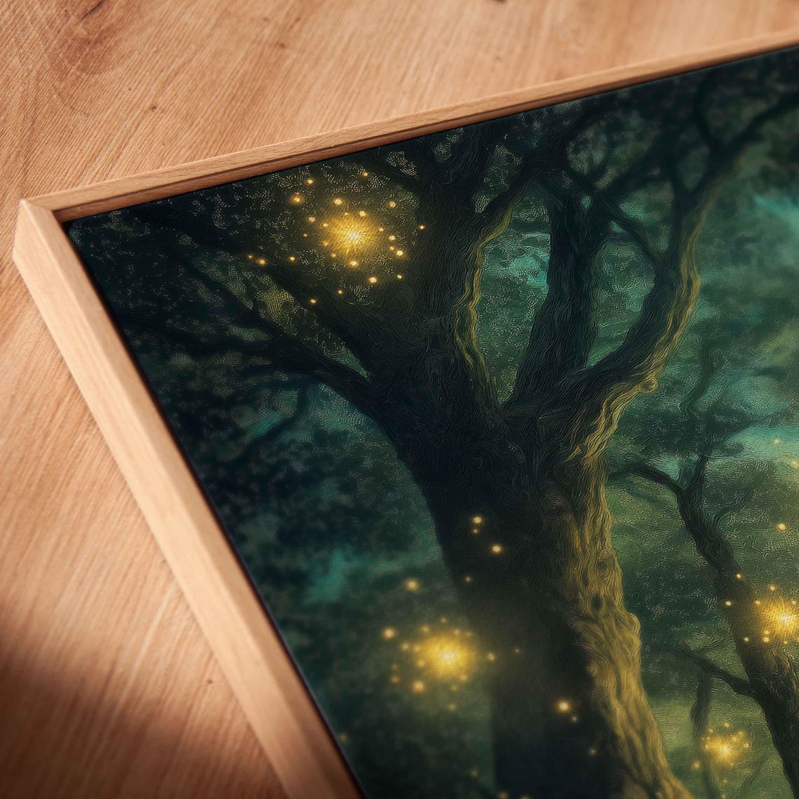 Mystical Forest Tunnel With A Glowing Green Heart And Fireflies Poster - Image 2