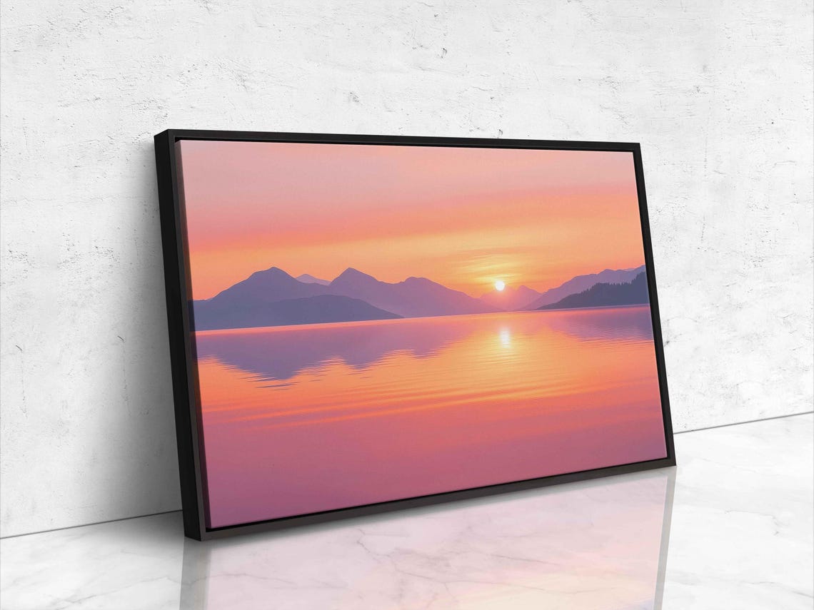 Serene Sunset Over Lake Wall Art Print Vibrant Oranges And Pinks Tranquil Nature Scene - Image 4