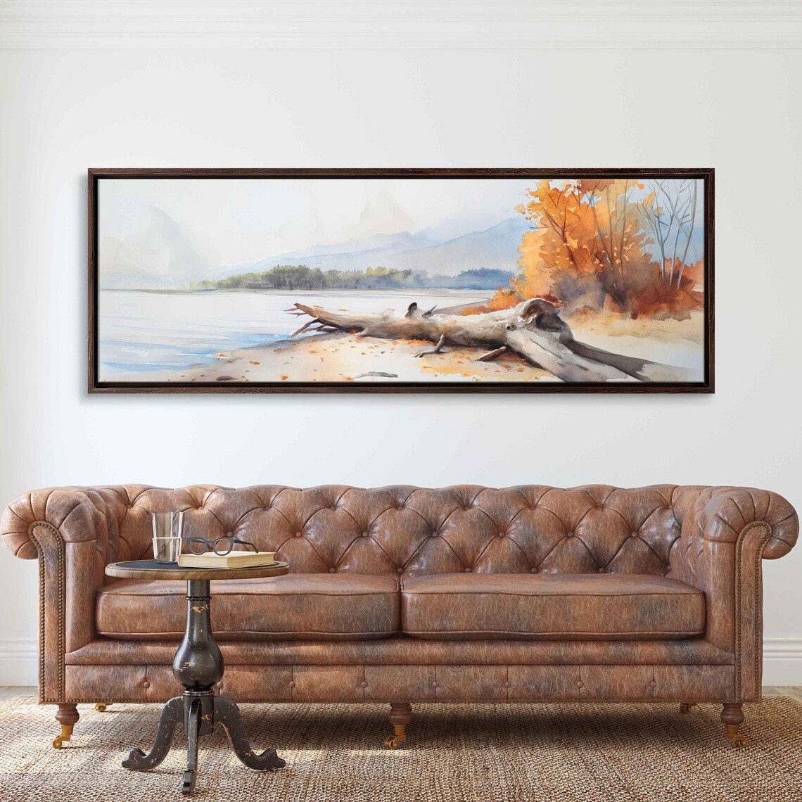Autumn Beach Watercolor Art Print, Driftwood Shore