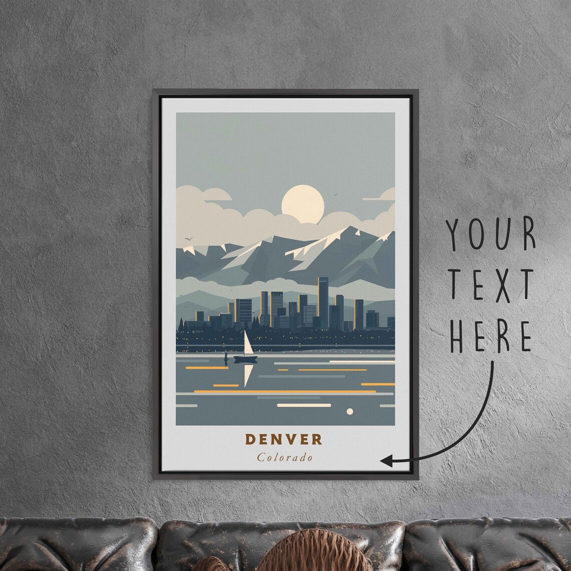 Denver Colorado Skyline Rocky Mountains Moonlight Travel Poster