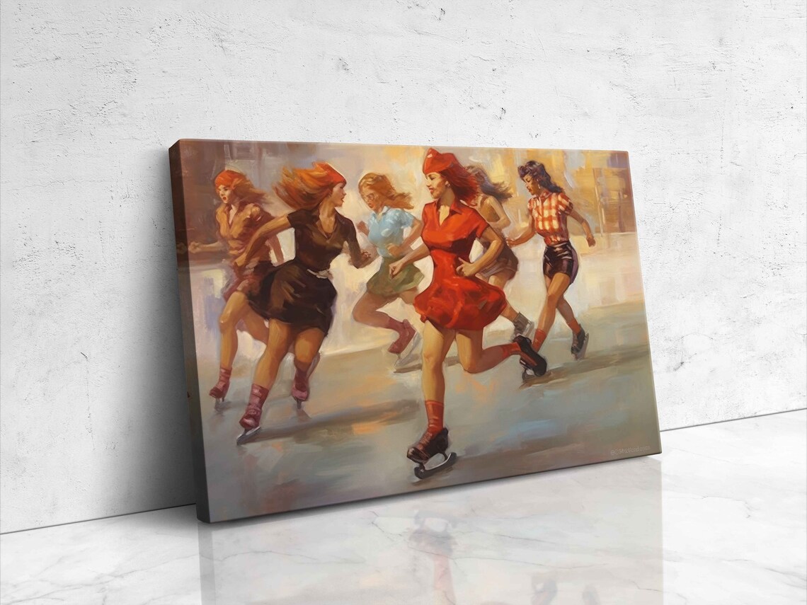 Retro Women Ice Skaters Vintage 1950s Style Winter Sports Art Poster - Image 4