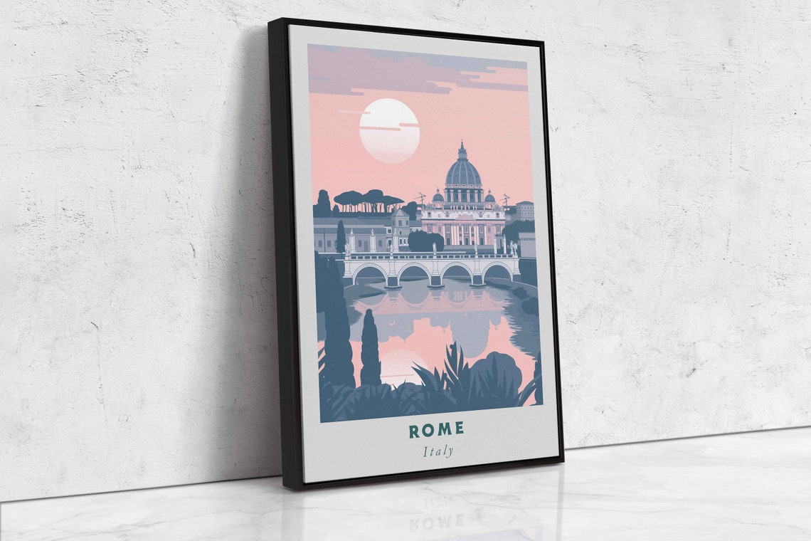Rome Italy Saint Peters Basilica Bridge Sunset Travel Poster - Image 2
