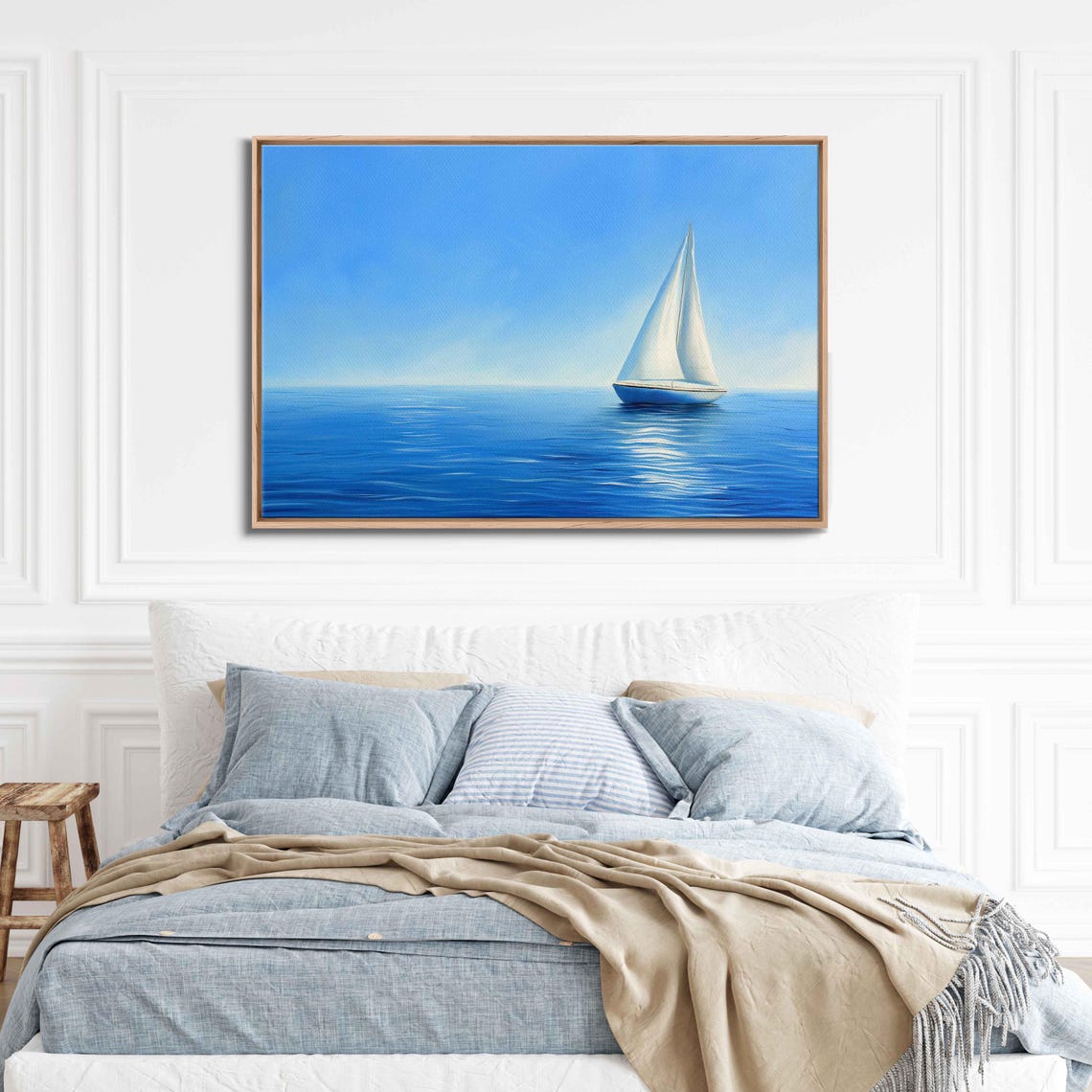 White Sailboat Sparkling Blue Ocean Bright Sunny Day Wall Poster - Image 3