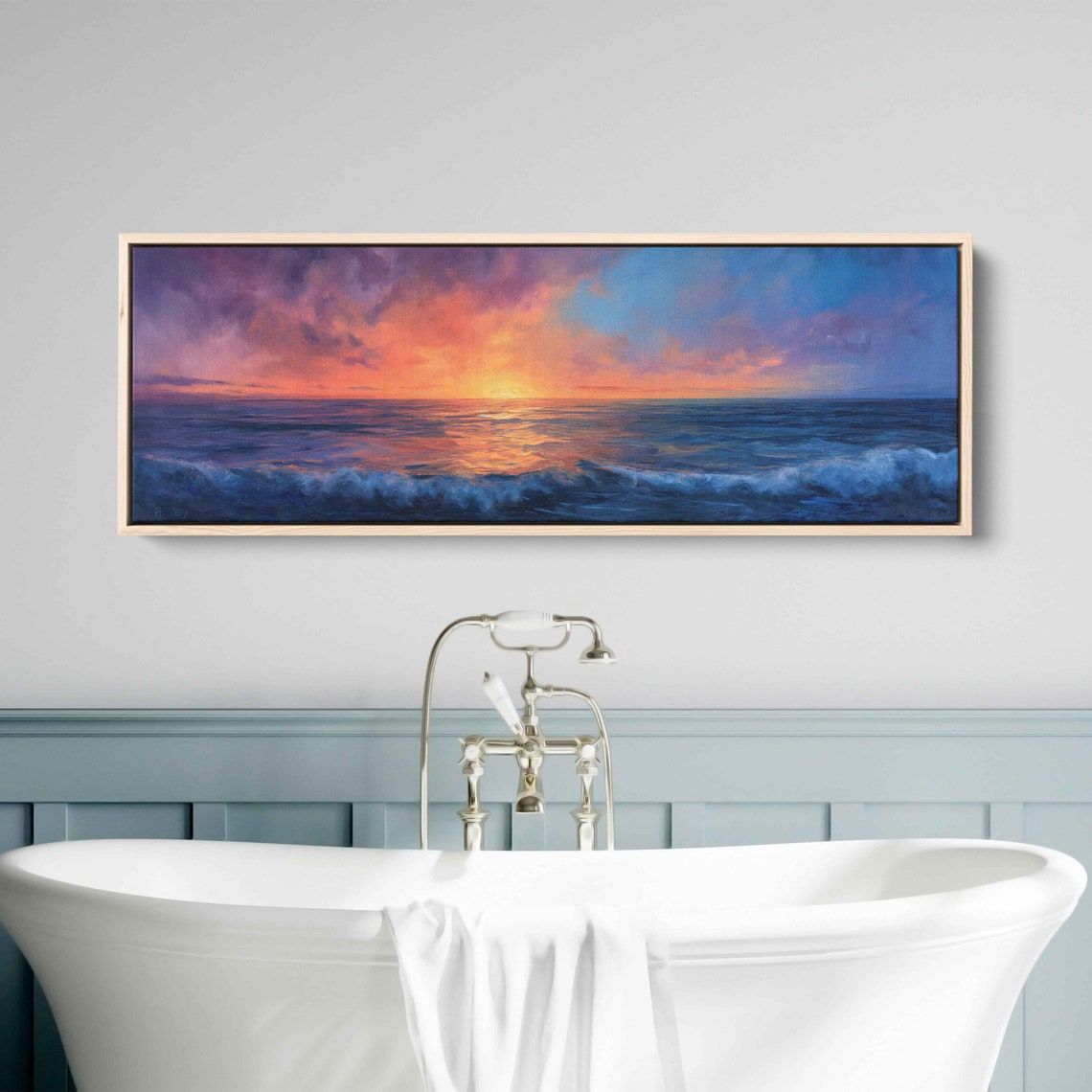 Vibrant Ocean Sunset Panoramic Pink Orange Sky Rolling Waves Poster
